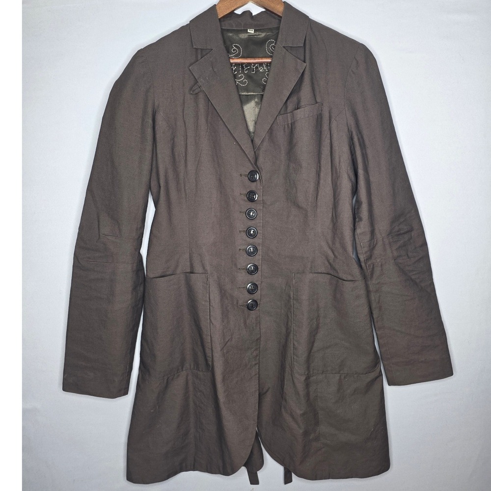 Pete & Greta Women's Brown Button-Front Blazer Jacket Med Tie Back Large Pockets